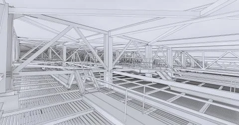 Visualization of bim models of metal supporting structures in drawing style Stock Illustration