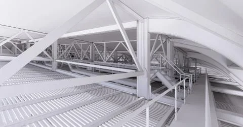 Visualization of bim models of metal supporting structures in drawing style Ilustración de archivo