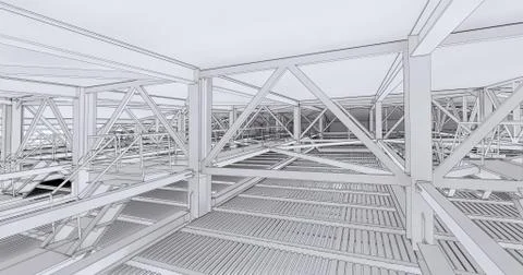 Visualization of bim models of metal supporting structures in drawing style Ilustración de archivo