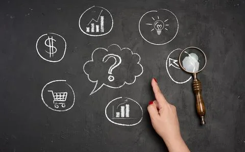 Visualization of the business decision-making process, with a hand pointing.. Stock Photos