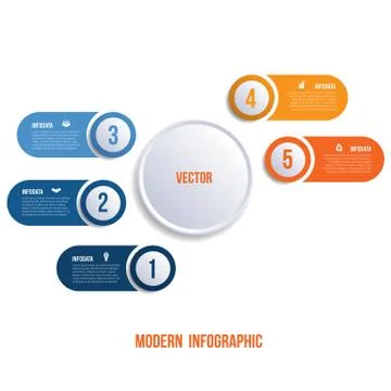 Visualization of business presentations by modern infographics 5 positions Stock Illustration