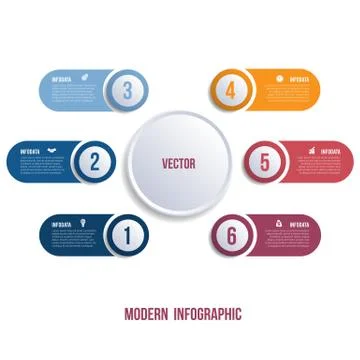 Visualization of business presentations by modern infographics 6 positions Stock Illustration
