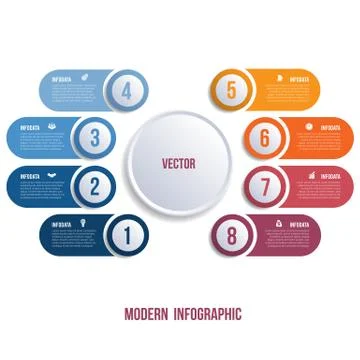 Visualization of business presentations by modern infographics 8 positions Stock Illustration
