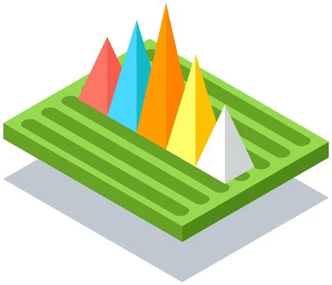 Visualization of chart with pyramids of different sizes flat style. Analysis of Illustrazione stock