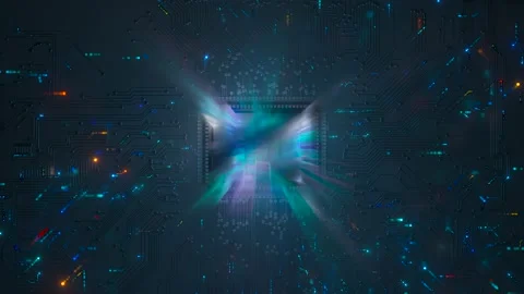 Visualization of Circuit Board and CPU communication.  AI chipset concept Stock Footage 152413538