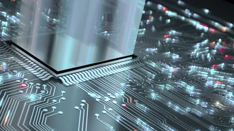 Visualization of Circuit Board and CPU communication.  AI chipset concept Stock Footage 152715391