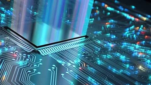 Visualization of Circuit Board and CPU communication.  AI chipset concept Stock Footage 152716459