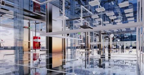 Visualization of the concept of BIM model utilities of the building Stock Illustration