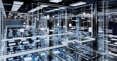 Visualization of the concept of BIM model utilities of the building Stock Illustration