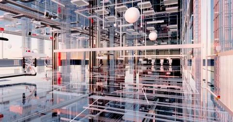 Visualization of the concept of BIM model utilities of the building Stock Illustration