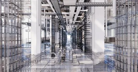 Visualization of the concept of BIM model utilities of the building Stock Illustration