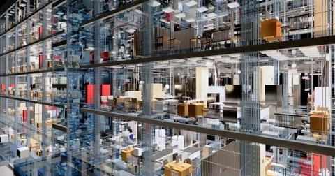 Visualization of the concept of BIM model utilities of the building Stock Illustration