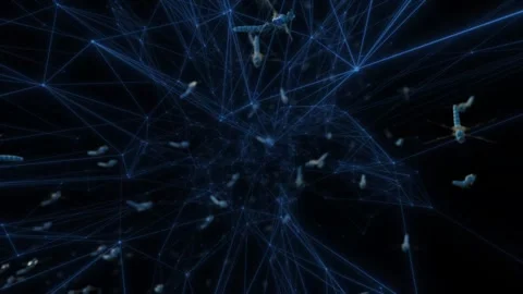 Visualization of connections between flying insects on a black background. Stock Footage 246316524