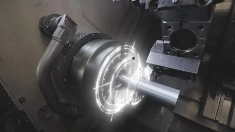Visualization Creating a metal part on a modern CNC machine. Metal processing on Stock Footage 286839489