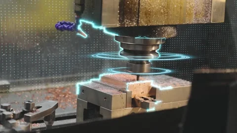 Visualization Creating a metal part on a modern CNC machine. Metal processing on Stock Footage 287192322