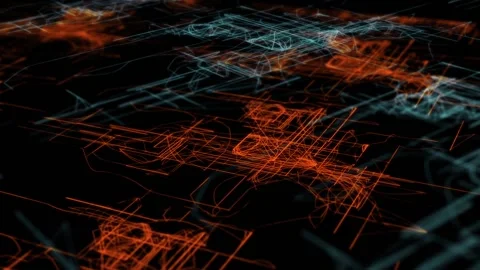 Visualization of current flow in an electrical network of different colors Stock Footage 143136526