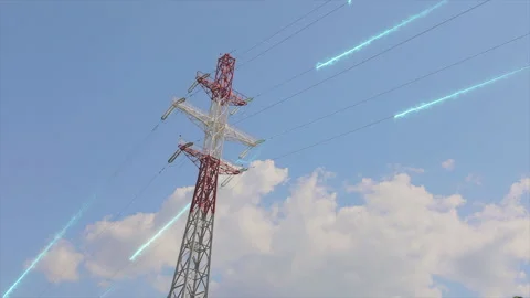 Visualization of current in wires. High voltage tower concept. Electrical 库存影片 220723995