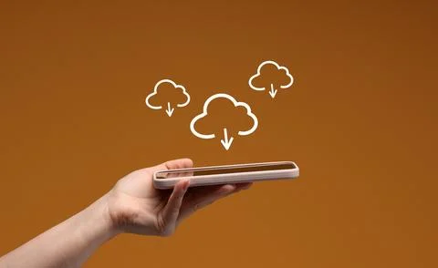 Visualization of the data loading process, a hand holding a smartphone with.. Stock Photos