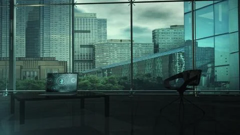 Visualization of data security on a laptop against a modern office backdrop イラスト素材