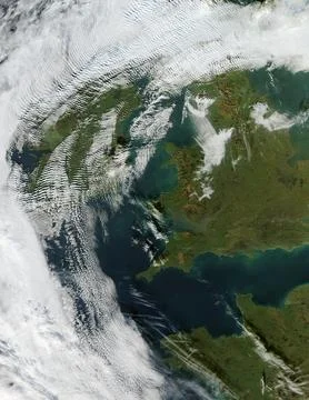 Visualization Date 2003-12-18.Wave Clouds over Ireland Ireland.A2003351.131.. Stock Photos