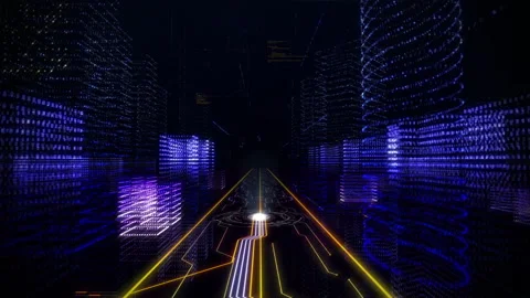 Visualization Of Digital Environment Projected In Futuristic Computer World Stock Footage 179606752