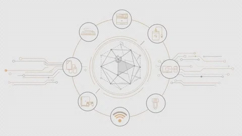 Visualization of a digital system managing devices and data flow Stock Footage 330513955