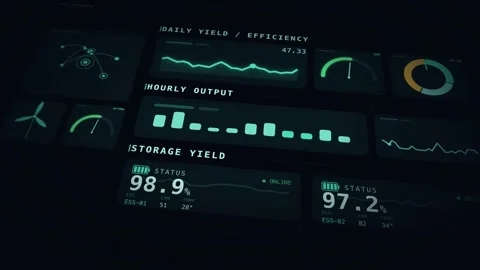 Visualization of energy yield metrics daily output and efficiency metrics Stock Footage 339544185