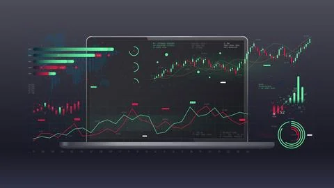 Visualization of financial graph of financial market analytics on the backg.. Stock Illustration