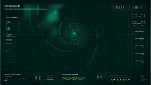 Visualization of the futuristic biotechnology analysis system at the laboratory Stock Footage 248553125