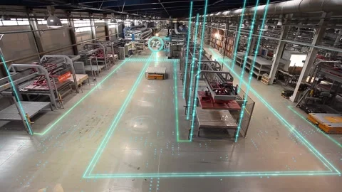 Visualization of futuristic technologies in an automated factory. AMR,  AGV, Vidéo 226933938