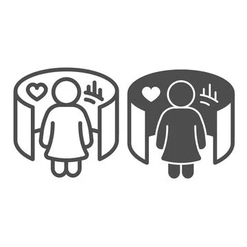 Visualization, girl reflections, graph with heart line and solid icon, date Stock Illustration