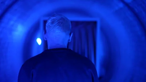 Visualization of how man with claustrophobia feels anxiety in a small room Stock Footage 263091040