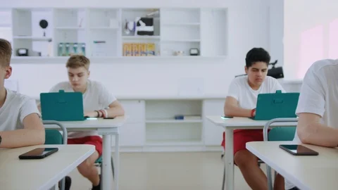 Visualization of Information. Digital Communication. In School Classroom Kids Stock Footage 119738417