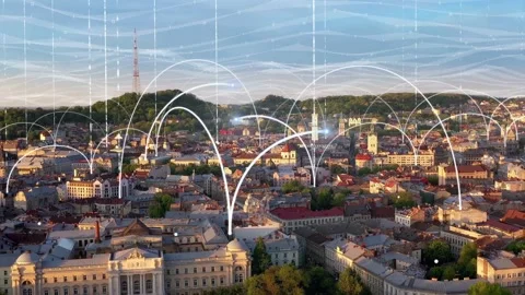 Visualization of Information Flows and Lines Flying in Global Network Stock Footage 156243018