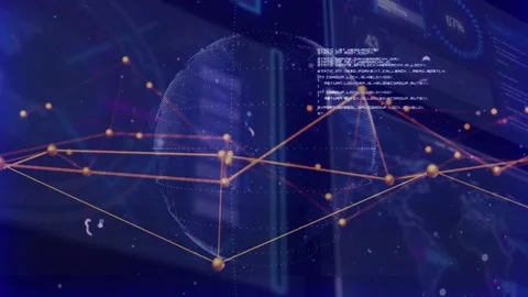 Visualization initializing, holographic globe rotating in tech, gold mesh Stock Footage 332577523