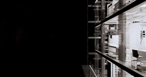 Visualization of the interior room space of building with transporent walls	 库存影片 129321812