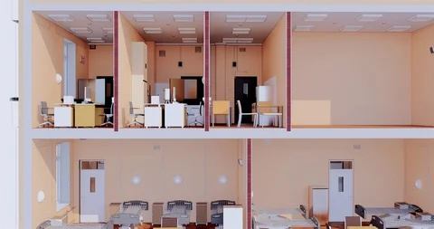 Visualization of the interior room space of medical building without a front 库存影片 117436975