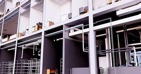 Visualization of interior space of office building without front facade wall 库存影片 117068301