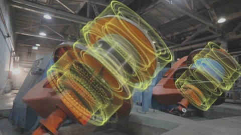 Visualization of modern technologies. CNC machine in a factory. The concept of Stock Footage 274473008