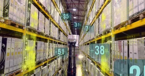 Visualization of modern technologies in a warehouse. Modern forklift in a 動画素材 274255568
