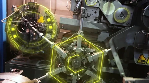 Visualization of modern technologies.CNC machine in a factory. The concept of Stock Footage 274472930