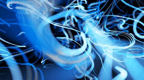 Visualization of neural network operation blue bg. Abstract lines of light Ilustración de archivo