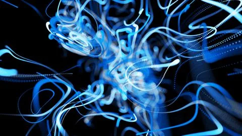 Visualization of neural network operation blue bg. Abstract lines of light Ilustración de archivo
