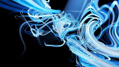 Visualization of neural network operation blue bg. Abstract lines of light Ilustración de archivo