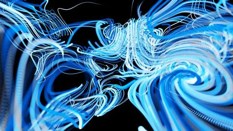 Visualization of neural network operation blue bg. Abstract lines of light Stock Illustration