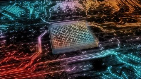 Visualization of the printed circuit board of the CPU processor and the Stock Illustration