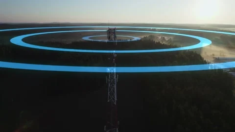 Visualization of radio waves transmitted by a mobile telecommunication tower Stock Footage 220340644