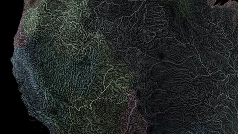 Visualization of rivers and streams in USA. Elements of this image furnished by Stock Footage 324815554