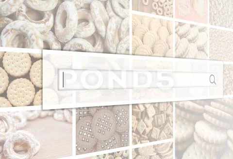 Visualization of the search bar on the background of a collage of many pictur Stock Photos