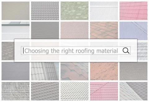 Visualization of the search bar on the background of a collage of many pictur Stock Photos